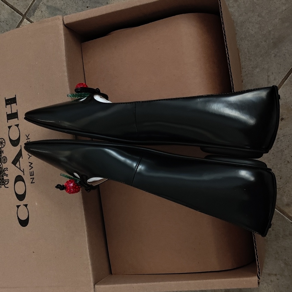 NIB Coach Runway Cherry Black Leather Flats - Size 8 - Picture 9 of 12